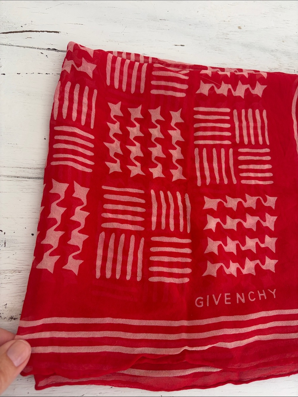 Givenchy Red and Light Pink Geometric Silk Scarf vintage 24” square rare - Picture 5 of 6